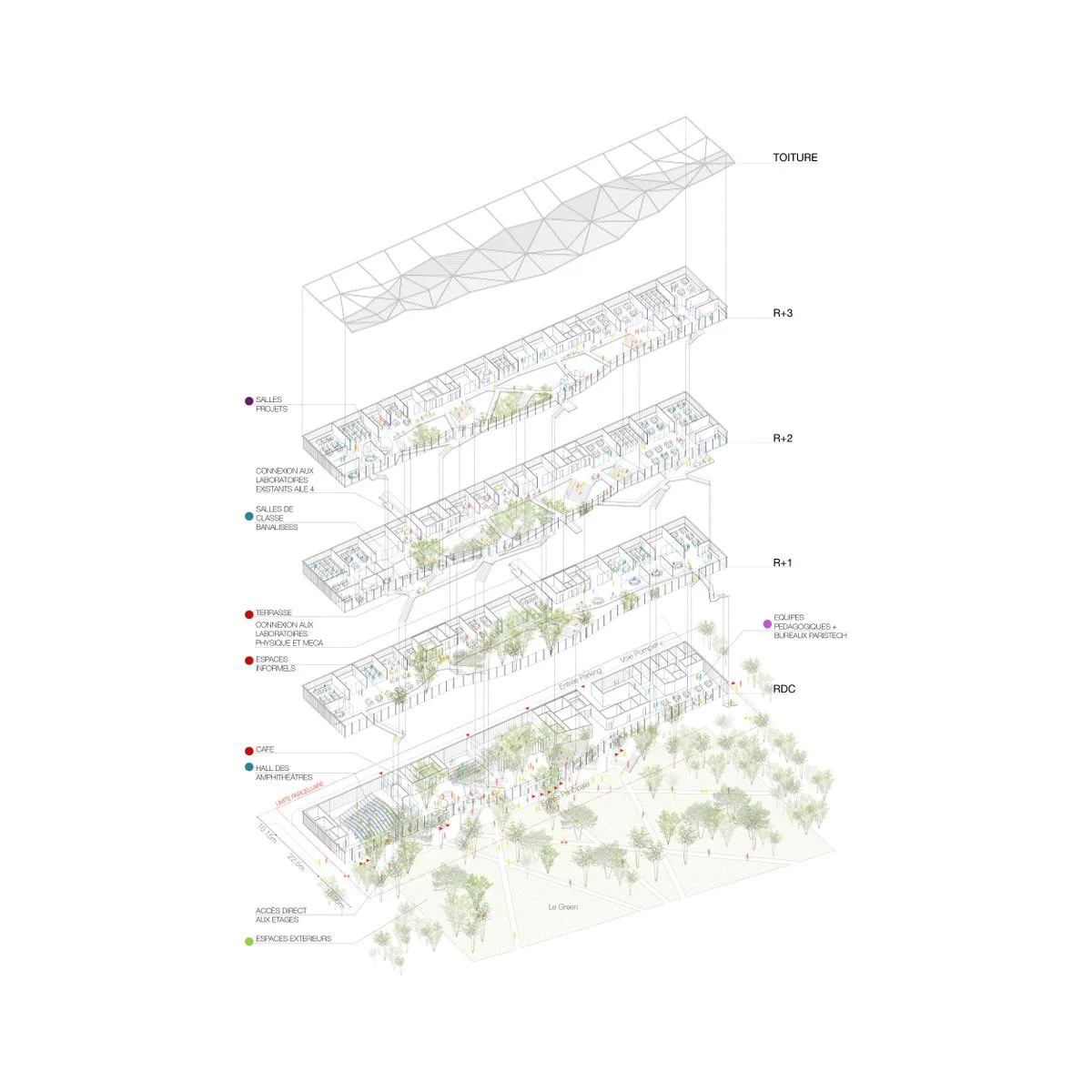 Bâtiment d'Enseignements Mutualisés, Saclay, France — vue 2 — OXO Architectes
